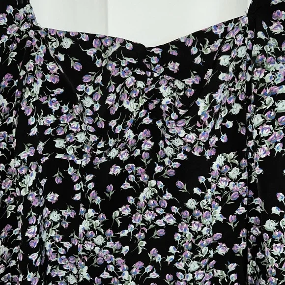 Black Missguided midi dress with purple, blue, green floral print. Size 8 Tall! - Picture 2 of 4